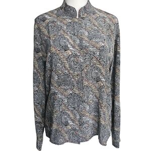 Vintage Tess Long Sleeved Silk Abstract  Secretary Blouse Size 8
